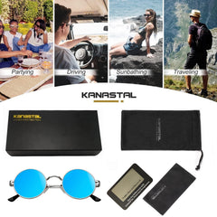 KANASTAL Hippie Round Polarized Sunglasses for Women Men, Small Circle Sun Glasses Classic Vintage Retro Shades Metal Frame UV400 Protection
