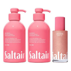 Saltair Pink Beach Bundle: Body Wash 2 Pack (2 x 17oz) + Shimmering Body Oil (4oz), Moisturizing Cleanser and Glow Oil