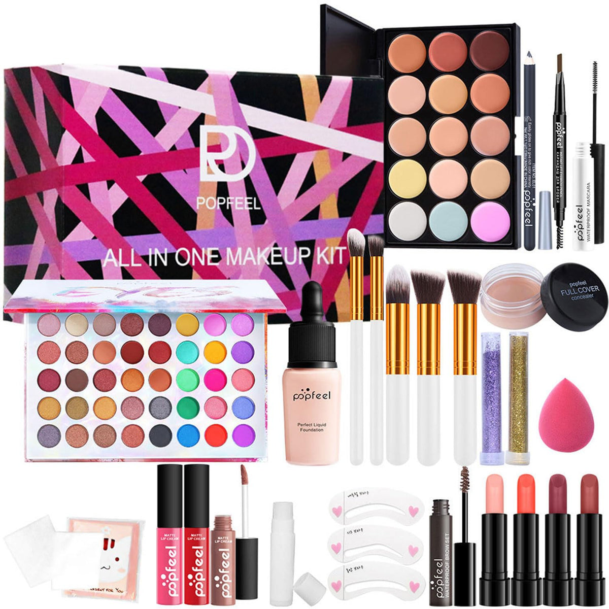 Makbeaty Makeup Set Combination, Holiday Gift Combination Gifts Include Makeup Brush, Eyeshadow Palette, Lip Gloss Set, Lipstick, Blush, Foundation, Concealer, Mascara, Eyebrow Pencil.
