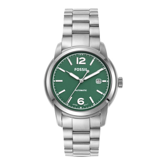 Fossil Men Stainless Steel Heritage Analog Green Dial Watch-Me3224, Band Color-Silver