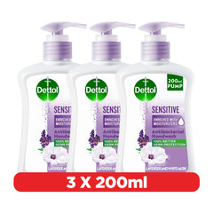 Dettol Sensitive Handwash Liquid Soap Pump Lavender & White Musk Fragrance for effective Germ Protection & Personal Hygiene (protects against 100 illness causing germs), 200ml, Pack of 3