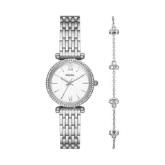 Fossil Women's Carlie Mini Quartz Stainless Steel Watch and Bracelet Gift Set, Color: Silver/Bracelet Set (Model: ES5315SET)