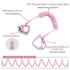 POBLLEM Anti Lost Wrist Link, Toddler Safety Leash with Key Lock, Safety Wrist Leash for Toddlers, Babies & Kids 8.2 feet Pink (red)