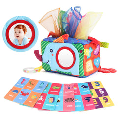 Jenilily My First Tissue Box with Tummy Time Mirror, Montessori Toy Baby Infants Newborns Kids Educational Preschool Learning 3-6-9-12 Months Development STEM Gift