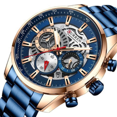 CURREN 8391 Top Luxury Brand Men's Casual Sports Watch Men's Watch, Waterproof Luminous Stainless Steel Men's Wrist Watch - BLUE