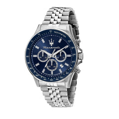 Maserati R8873640025 Men's Watch, Chronograph, Analogue, 44 mm, Challenge Collection - Silver/Blue