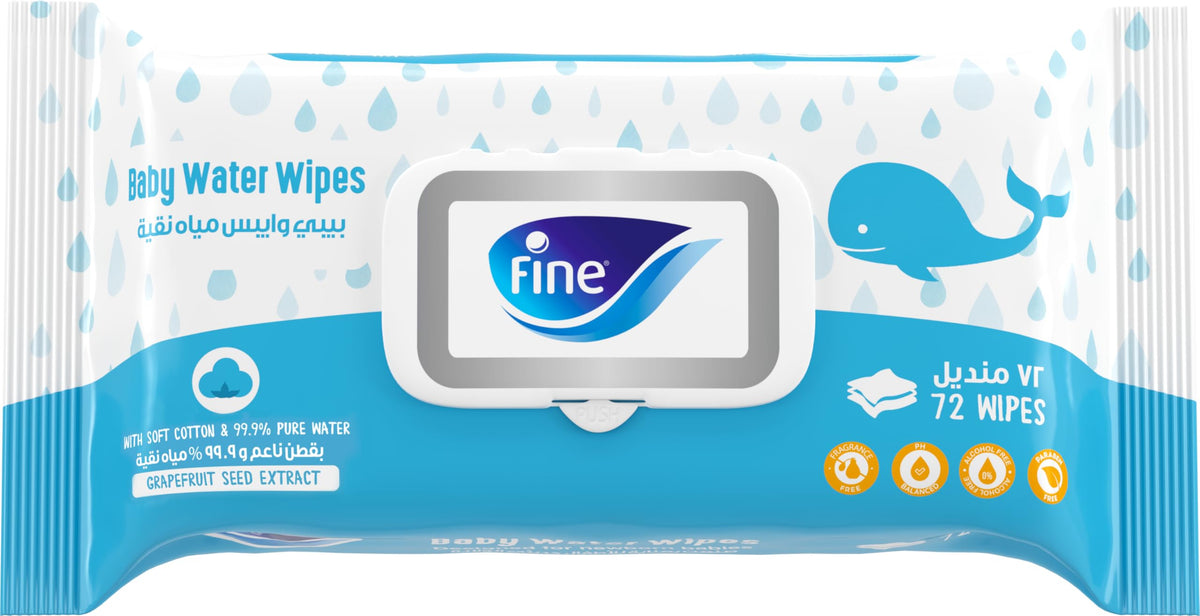 Fine Baby Water Wipes, 99% Pure Water, Free from Alcohol, Fragrance & Paraben, 72 Sheets