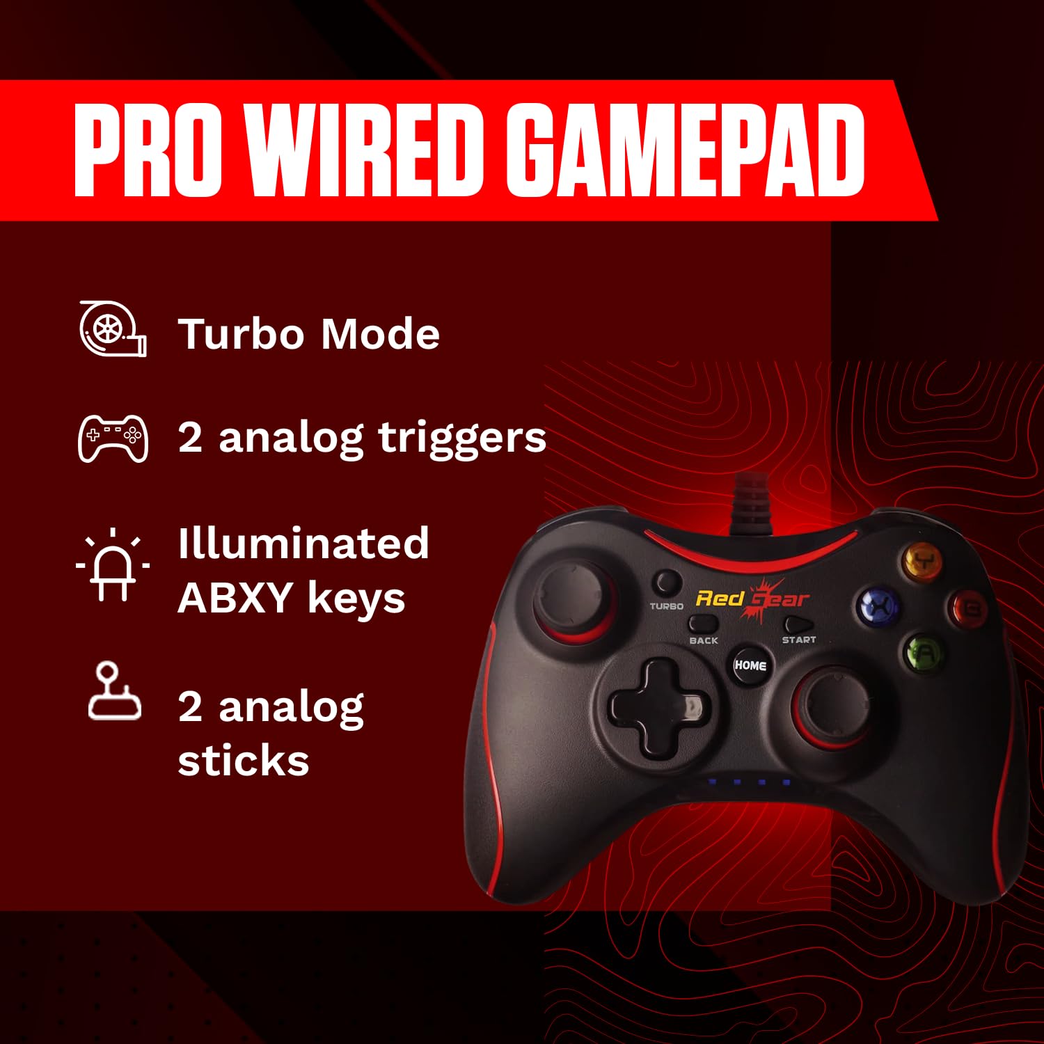 Redgear Pro Series Wired Gamepad - Integrated Force Feedback, Illuminated ABXY Keys, Ergonomically Designed, 1.8m USB Cable for PC