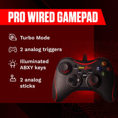 Redgear Pro Series Wired Gamepad - Integrated Force Feedback, Illuminated ABXY Keys, Ergonomically Designed, 1.8m USB Cable for PC