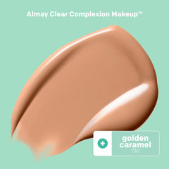 Almay Clear Complexion Acne Foundation Makeup with Salicylic Acid - Lightweight, Medium Coverage, Hypoallergenic, Fragrance-Free, for Sensitive Skin, 730 Golden Caramel, 1 fl oz.