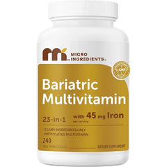 Micro Ingredients Methylated Bariatric Multivitamin with 45mg Iron for Women & Men, 240 Veggie Capsules | 23-in-1 Essential Vitamins with D3, K2, Zinc & More | No Fillers, Non-GMO