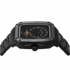 Fossil Inscription Men's Watch with Square Case and Stainless Steel, Silicone or Leather Band Black Auto