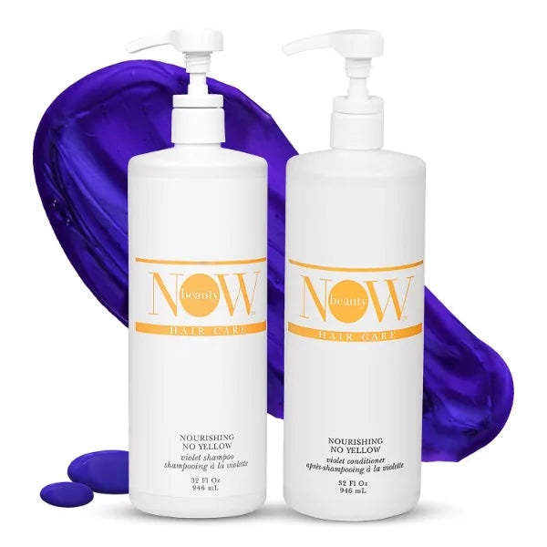 NOW BEAUTY Nourishing No Yellow Violet Shampoo And Conditioner - Neutralize Brass, Enhance Shine, Hydrate Hair - 32 Oz Shampoo And 32 Oz Conditioner - 2 Pc