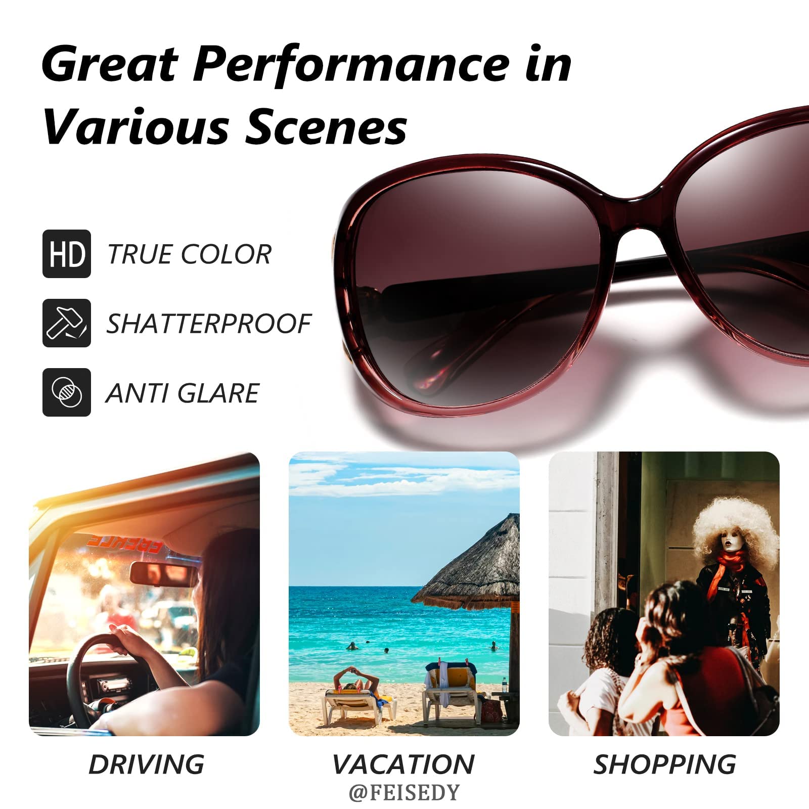 FEISEDY Women Oversized Polarized Sunglasses Ladies Large Shades Classic Fox Sunglasses B2730