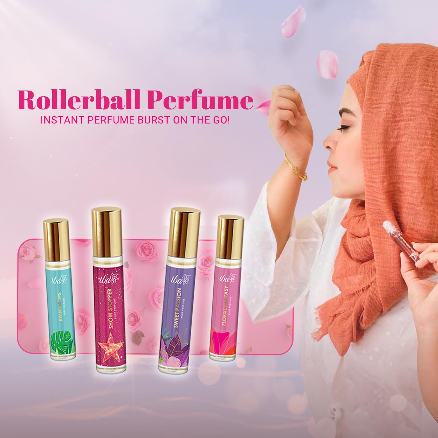 Iba Halal Care Pure Perfume Gift Set - Set of 4 Alcohol Free Rollerball Perfumes