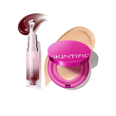 SKINTIFIC Pink Glow Cushion Foundation #02 Ivory & Peptide Brightening Lip Serum #10U Toast Brick Set