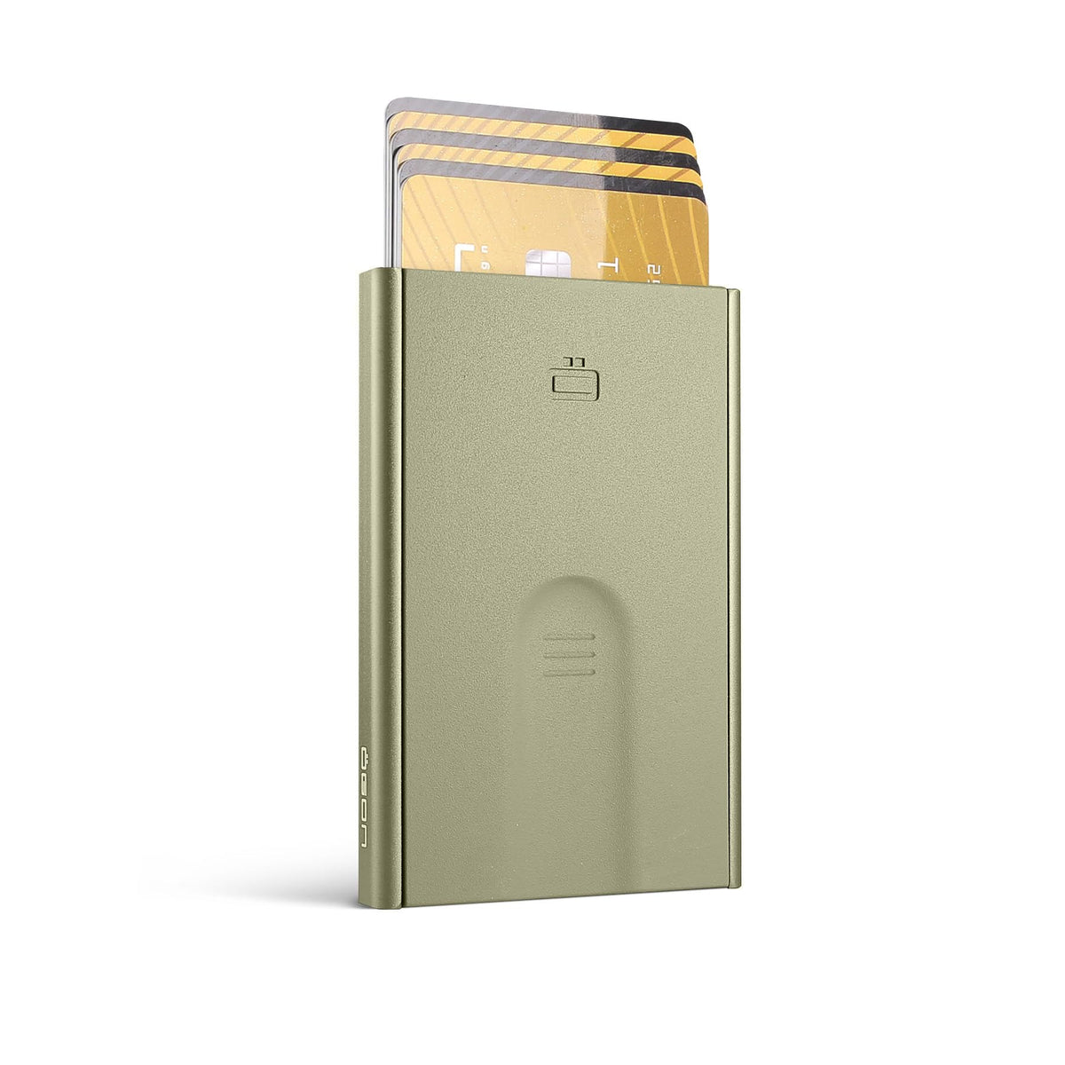 OGON Aluminum automatic card holder Slider - RFID Blocking – The original minimalist slim wallet for men and women - Up to 6 cards - Matt Paint Cactus Green