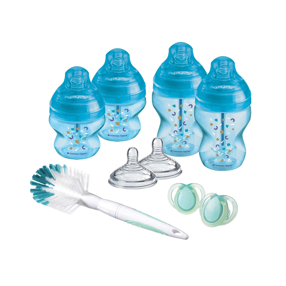 Tommee Tippee Advanced Anti-Colic Newborn Baby Bottle Starter Kit, Slow-Flow Breast-Like Teats and Unique Anti-Colic Venting System, Mixed Sizes, Blue