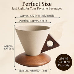 EWCEFIC Retro ceramic coffee mug, Creative Cone coffee cup set Unique Ceramic Coffee Tea Cups wood handle and coaster - Suitable for home, restaurant, party and office use 8.45floz