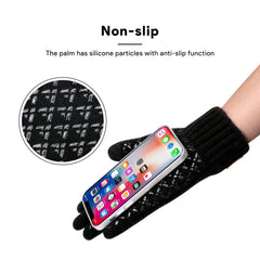 TERRIFI 2 Pairs of Winter Knit Gloves, Warm Full Fingers Men Women with Upgraded Touch Screen - Anti-Slip Glove Fleece Lined for Winter Outdoor sports for Winter Outdoor sports, 21x11CM/Black