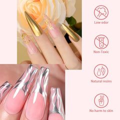 Azonee Metallic Nail Polish, Metal Nail Polish Set, 4PCS Chrome Nail Polish Mirror Silver Nail Vanish Quick Dry Metal Effect Nail Art, Bright 3D Metal Painting Metallic Nail Polish, No UV Needed