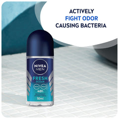 NIVEA MEN Deodorant Roll-on for Men, Fresh Ocean Aqua Scent, 2x50ml