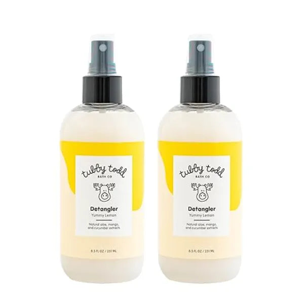 TUBBY TODD Hair Detangler Spray for Kids Hair Detangling Spray with Baobab & Coconut Oil Gentle & Moisturizing Kids Hair Detangler Spray 8.5oz, 2 Pack Lemon Crème