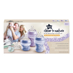 Tommee Tippee Closer to Nature Newborn Baby Bottle Starter Kit, Breast-Like Teats with Anti-Colic Valve, Mixed Sizes, Purple
