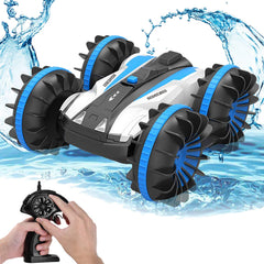 Pussan Car Toys for 5-12 Year Old Boys Amphibious Remote Control Car for Kids 2.4 GHz RC Stunt Car for Boys Girls 4WD Off Road Monster Truck Teen Gifts Remote Control Boat Beach Toy SLC Blue
