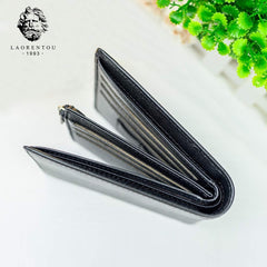 LAORENTOU Genuine Leather Wallets for Men Short Billfold Wallet with Zipper Pocket Mens Clutch Wallet Purses Credit Card Holders Gift for Father Day, 01 Black, ONE SIZE, Casual