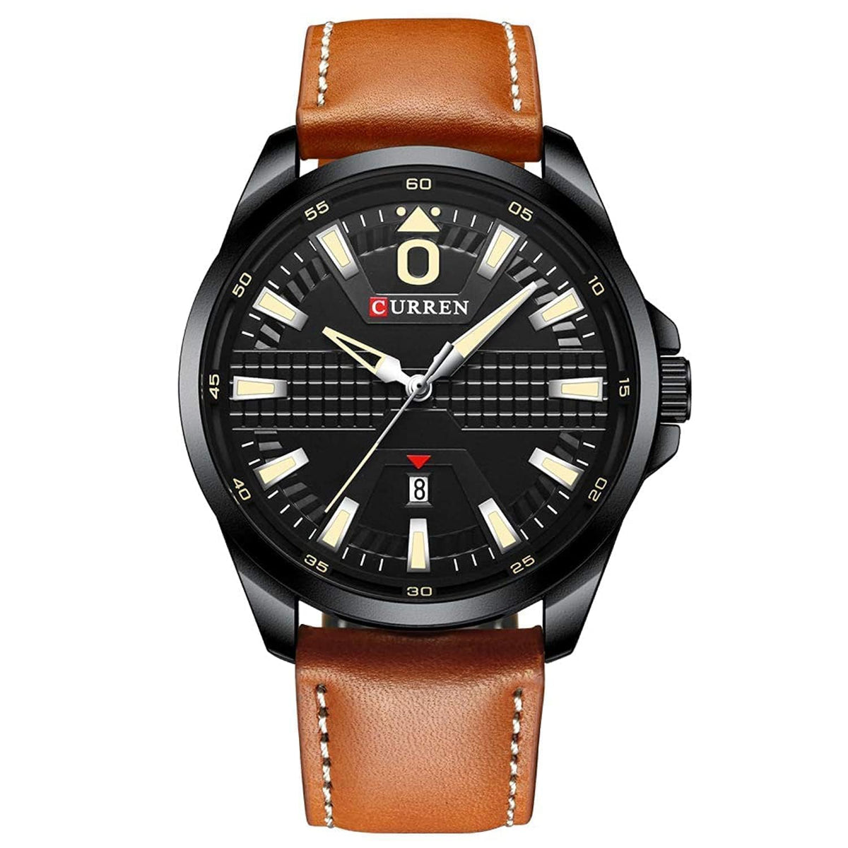 Men's Military Sports Business Casual Fashion Watches Date Quartz Watch Casual Leather Men's Wrist Watches 8301 - black-brown