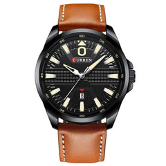 Men's Military Sports Business Casual Fashion Watches Date Quartz Watch Casual Leather Men's Wrist Watches 8301 - black-brown
