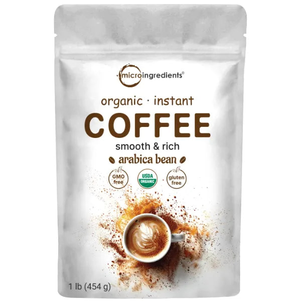 Micro Ingredient Organic Instant Coffee, 1lb Powder | Premium Arabica Coffee Beans Source | Medium to Dark Roast | Natural Fresh Flavor | Smooth & Rich | Non-GMO, Gluten Free