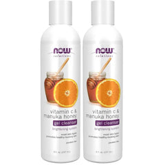 NOW Foods Solutions, Vitamin C and Manuka Honey Gel Cleanser, Brightening System, Promotes Healthy-Looking Skin, 8 Fl Oz