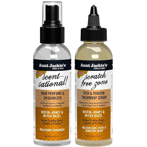 Aunt Jackie's Braid + Twist Collection Scratch Free Zone & Scent Sational With Witch Hazel, Biotin, and Honey 4 fl oz (2 Products)