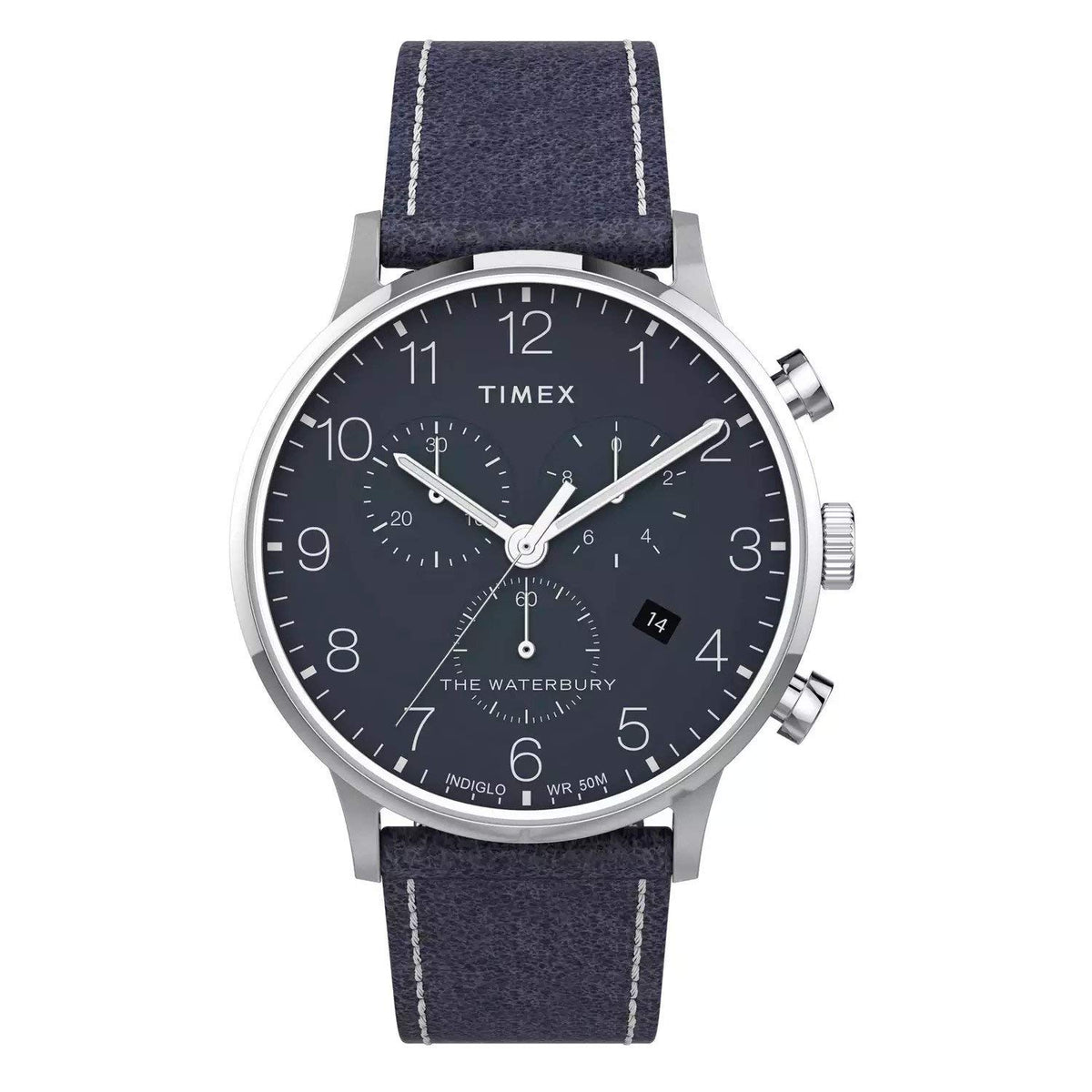 Timex mens Chronograph Watch Waterbury with Leather Strap - Blue
