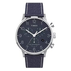Timex mens Chronograph Watch Waterbury with Leather Strap - Blue