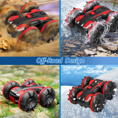 FREE TO FLY Remote Control Car Boat Truck- Amphibious for Kids 4WD Stunt Cars 2.4Ghz Rotating 360°Offroad Terrain RC Vehicle Water Land Toys for 6 7 8 9 10 11 12 Years Old Boys(red)
