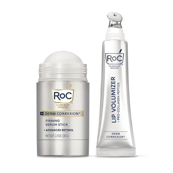 RoC Derm Correxion Lip Volumizer - Lip Plumper Peptide Treatment with Hyaluronic Acid & Vitamin E + RoC Derm Correxion Retinol Firming Serum Stick