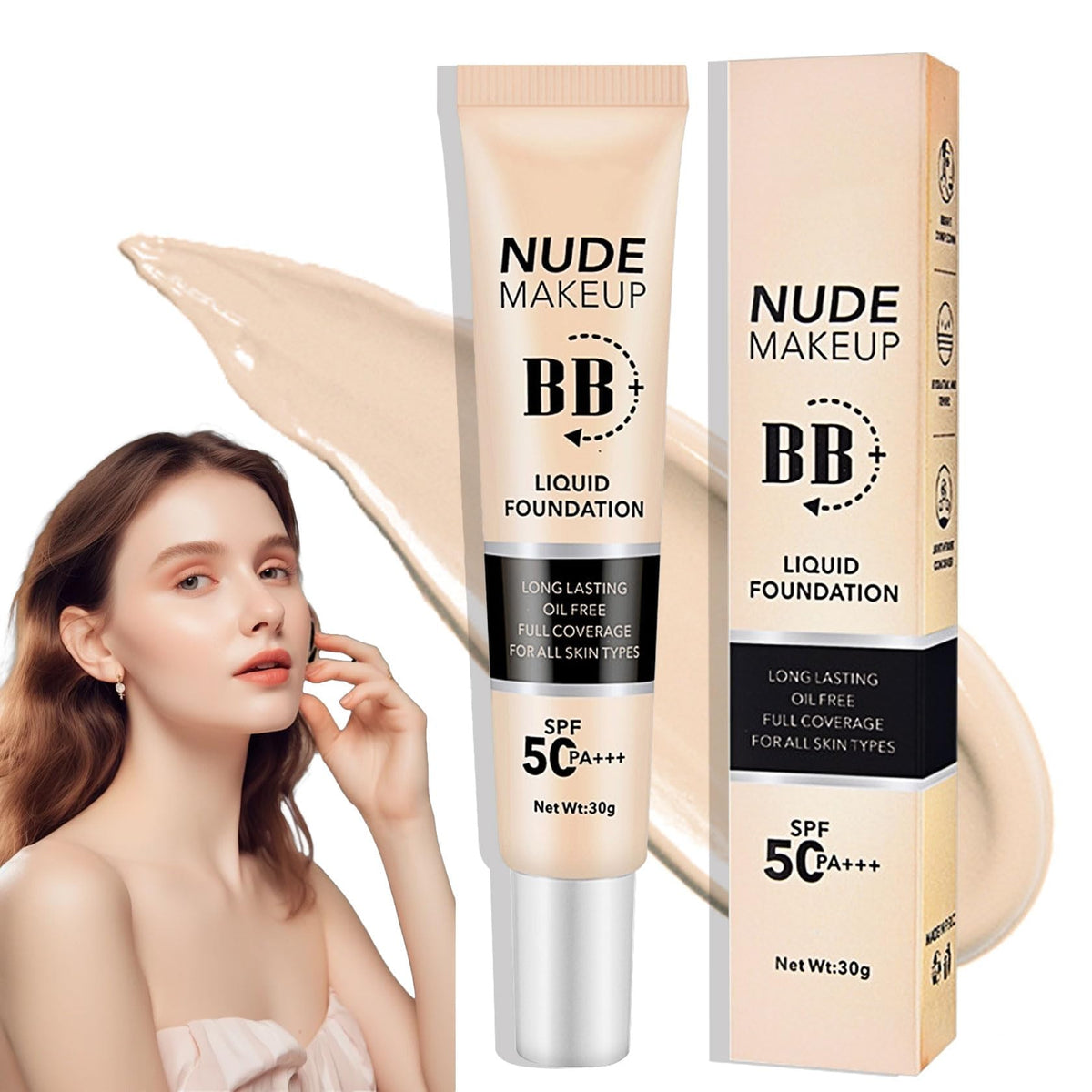 Azonee Hydrating BB Cream with SPF 50+ PA++++,Waterproof Flawless Concealer Full Coverage BB Cream, Long Lasting Moisturizing Full Coverage Liquid Foundation, All-Day Hold, All Skin Types (Ivory)