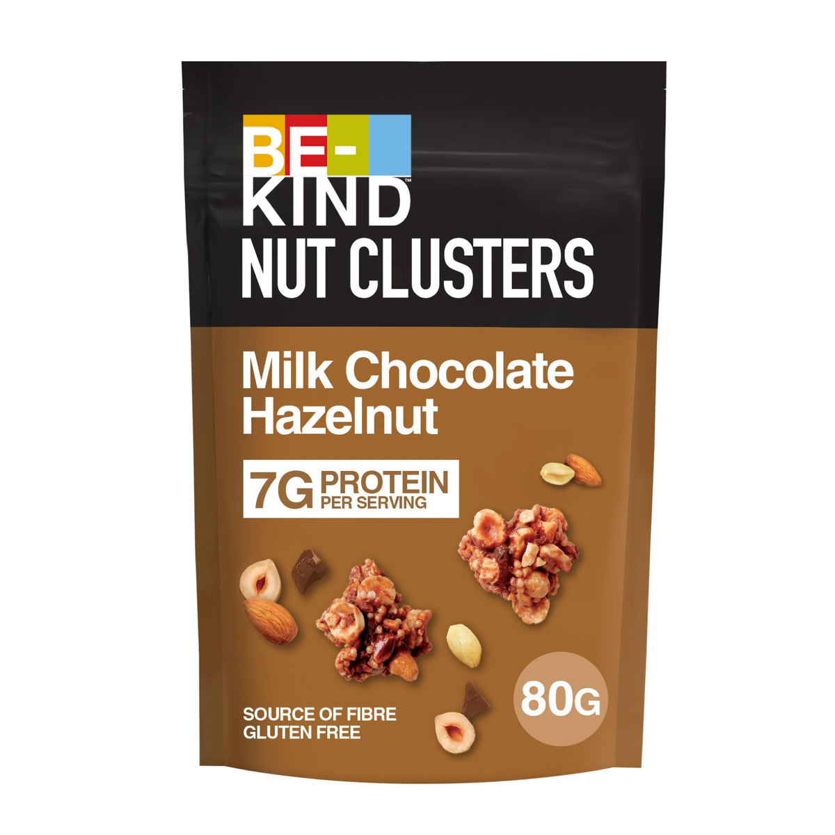 BE-KIND Milk Chocolate Hazelnut Nutritious Nut Clusters, Source of Protein, Gluten Free Snacks, High Fibre, No Artificial Preservatives, No Artificial Colors, No Artificial Flavours - 80g