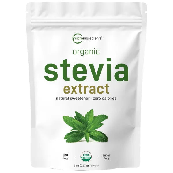 Micro Ingredients Pure Organic Stevia Powder, 8 Ounces, 1418 Serving, Highest Grade Green Leaf Extract Reb-A, Reduced Bitter Aftertaste, 0 Calorie, Natural Sweetener, Sugar Alternative, Keto Friendly