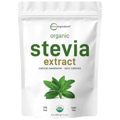 Micro Ingredients Pure Organic Stevia Powder, 8 Ounces, 1418 Serving, Highest Grade Green Leaf Extract Reb-A, Reduced Bitter Aftertaste, 0 Calorie, Natural Sweetener, Sugar Alternative, Keto Friendly