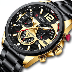 CURREN 8395 Men's Wrist Watch Chronograph Waterproof Sports Brand Luxury Military Style - BLACK GOLD