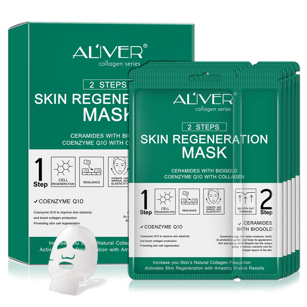 ALIVER Skin Regeneration Face Mask Sheet, Deep Moisturizing Instant Hydrating Hyaluronic Acid Facial Masks - Pack of 5