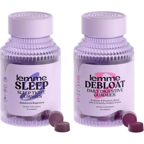 Lemme Sleep & Debloat Bundle - Sleep Gummies, a Drug-Free Nighttime Aid & Debloat Gummies for Digestive & Gut Health, Probiotics & Prebiotics - Gluten Free, Gelatin Free, Non-GMO - 60 Ct. Each