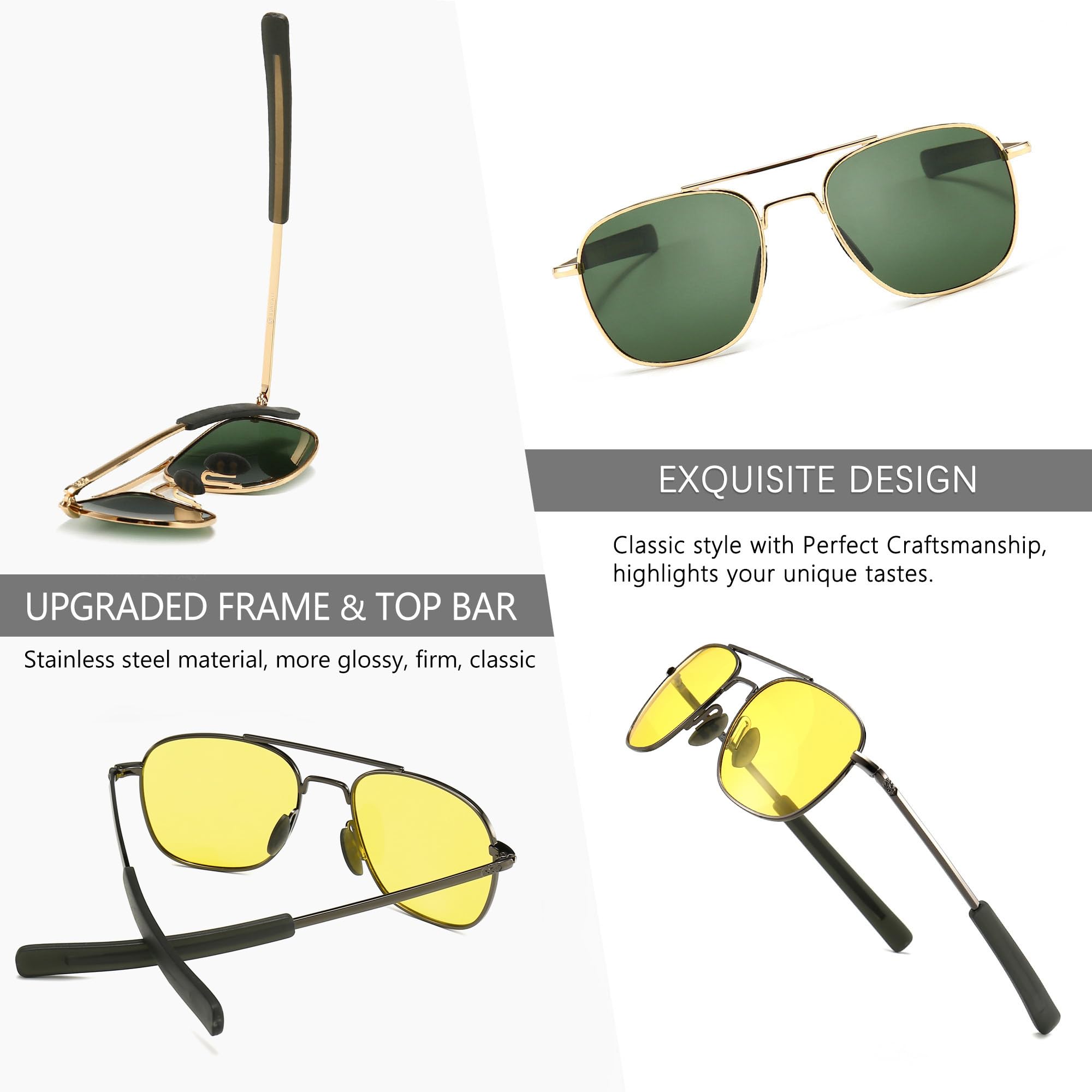 SUNGAIT Men's Military Style Polarized Pilot Aviator Sunglasses Bayonet Temples