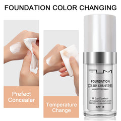 TLM Concealer Cover - Flawless Colour Changing Foundation, Warm Skin Tone (30ml, 3 Pack)