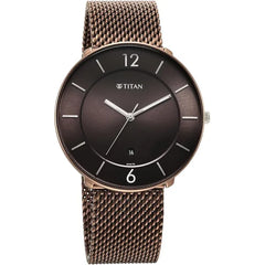 Titan Men Stainless Steel Analog Brown Dial Watch-1849Km04, Band Color-Silver