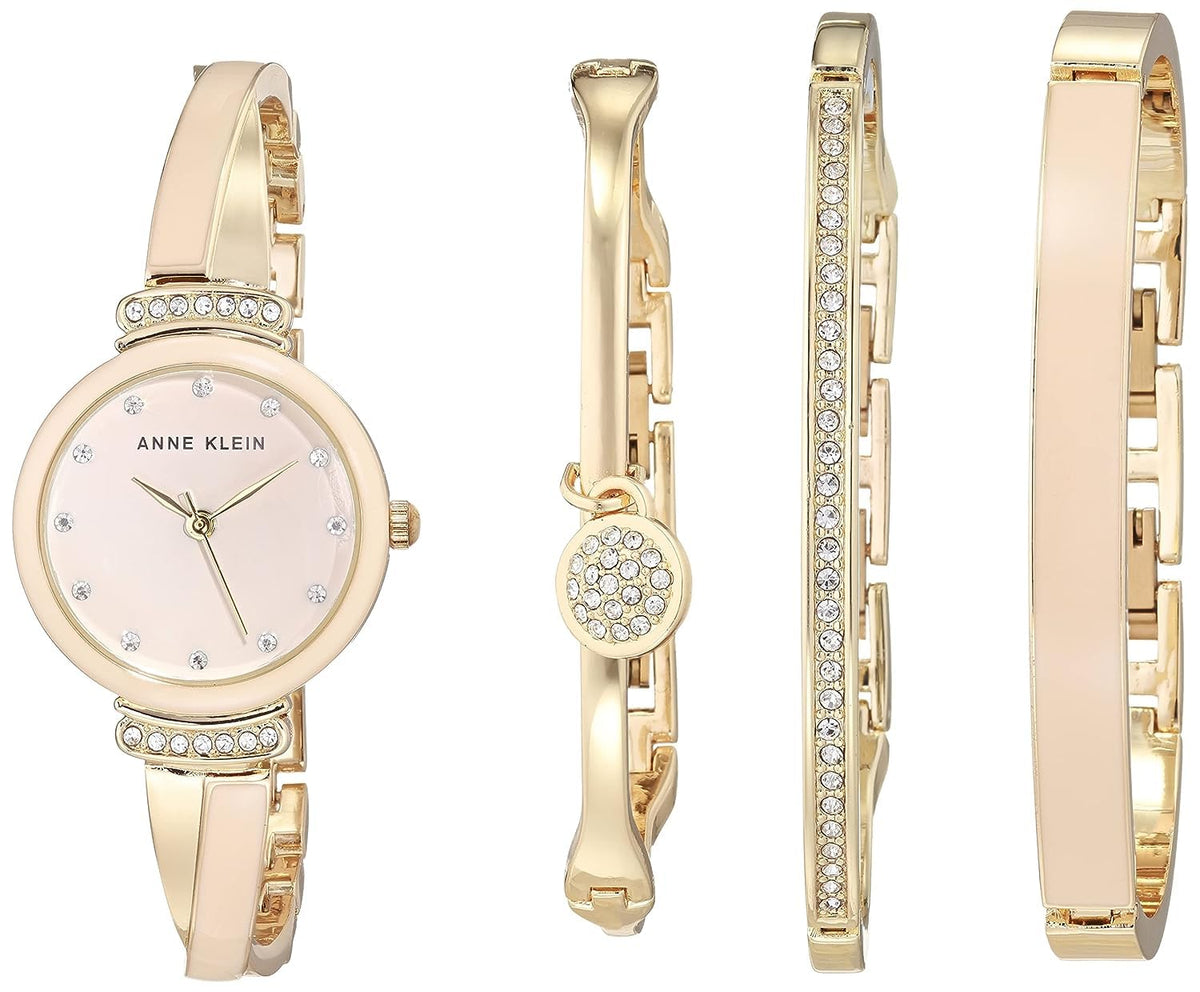 Anne Klein Women's Premium Crystal Accented Bangle Watch Set